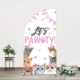 Lofaris Pink Flag Ribbons Lets Pawty Cute Cats Half Moon Arch Backdrop